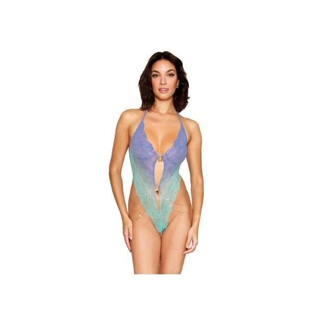 Ombre Stretch Lace Teddy W/ Butterfly Charms Lavender Haze /seafoam O/s - Fabric & Feel