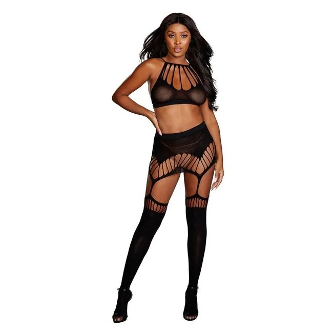 Seamless Bralette & Garter Black O/s - Fit & Sizing