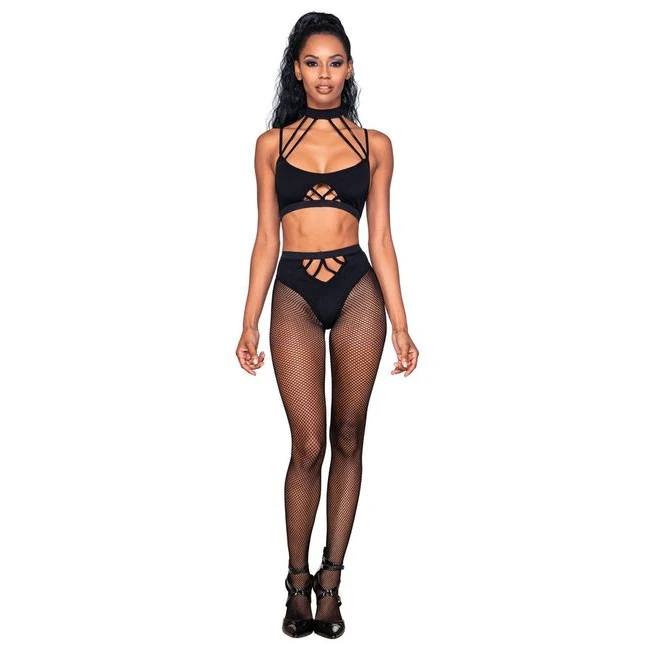 Strappy Bralette & Pantyhos 2pc Black O/s - Fit & Sizing