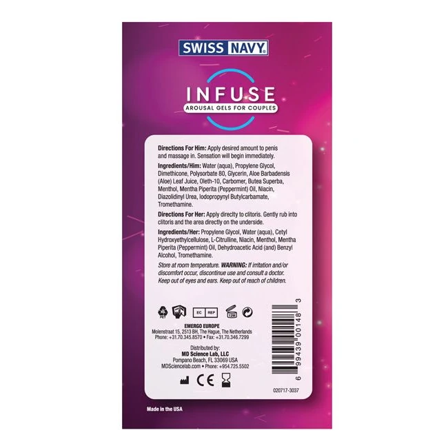 Swiss Navy Infuse 2-in-1 Arousal Gel for Him & Her - Swiss Navy Infuse 2-in-1 Arousal Gel for Him & Her by MD Science
