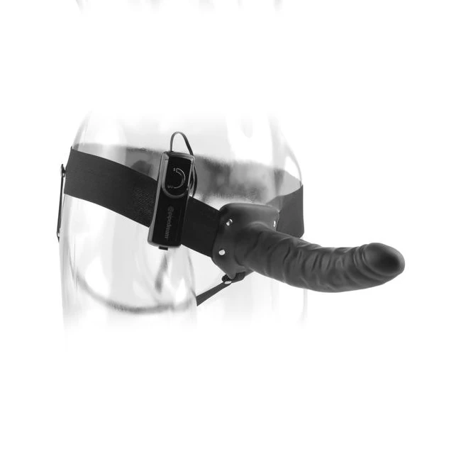 Fetish Fantasy 8in Hollow Strap on Black Vibrating - Material Feel & Functionality