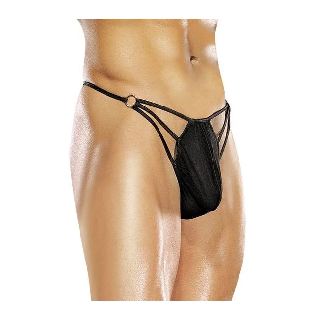 G-thong W/strap Rings Black L/xl - Fabric & Feel
