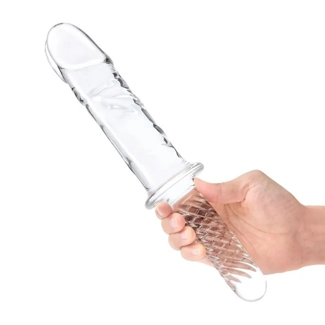 Glas 11in Girthy Cock Double Ended W/ Handle - Shape & Texture