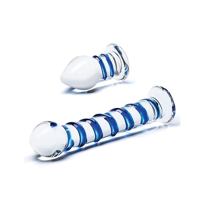 Glas 2pc Douple Penetration Glass Swirly Dildo & Butt Plug Set - Design & Material