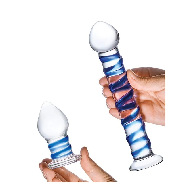 Glas 2pc Douple Penetration Glass Swirly Dildo & Butt Plug Set - Sensation & Temperature Play