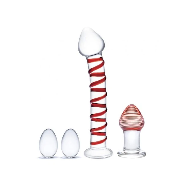 Glas 4pc Mr Swirly Set W/ Glass Kegal Balls & Butt Plug - Versatile Set for Play and Pleasure