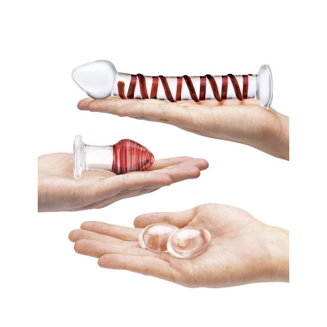 Glas 4pc Mr Swirly Set W/ Glass Kegal Balls & Butt Plug - Graduated Sizing & Specifications