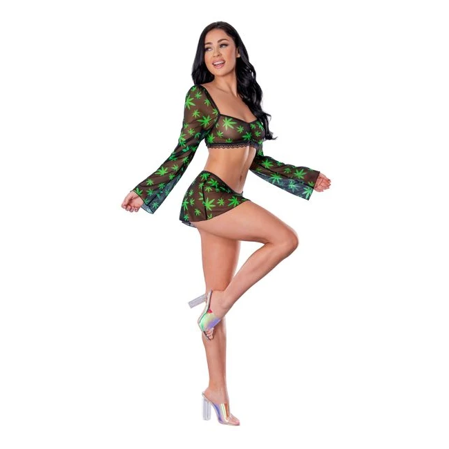 Hazy Dayz Crop Top Skirt & G String Pot Leaf S/m - Fit & Sizing