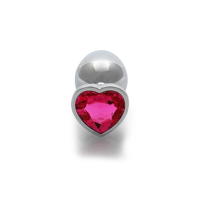 Heart Gem Butt Plug Large Silver Rubellite Pink - Temperature Play and Maintenance