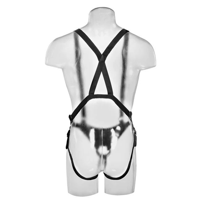King Cock 10 in Hollow Strap on Suspender System Light/ Black - Size & Fit