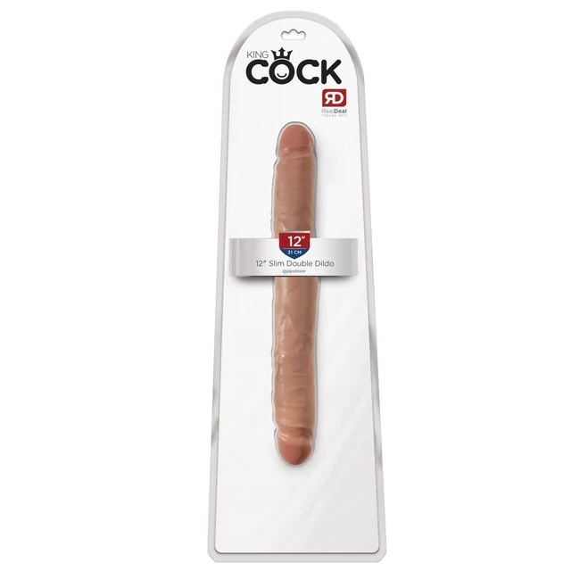 King Cock 12 in Slim Double Dildo Tan - Size & Fit