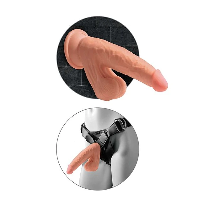 King Cock Plus 7 in Triple Density Cock W/ Swinging Balls Tan - Size & Fit