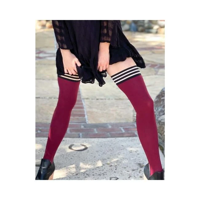 Kixies Heather Cranberry Opaque Thigh-high Stockings Size a - Fabric & Feel