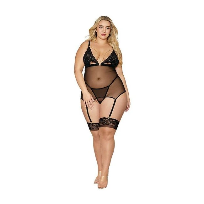 Lace & Mesh Garter Slip Set Gold Hardware - Design Details