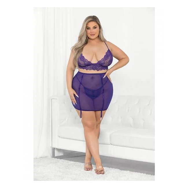 Lace & Mesh Long Line Bra, Garter Skirt & G-string - Fit & Sizing