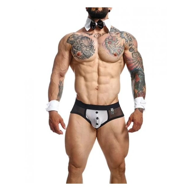 Male Basics Mob Maitre D Brief, Bow & French Cuffs Black/white - Hardware & Fasteners