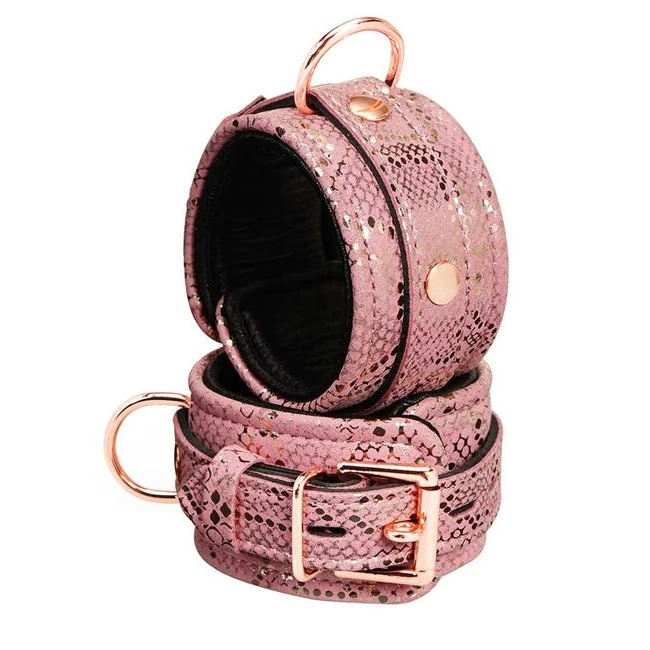 Microfiber Snake Print Wrist Restraints Pink W Leather Lining - Build & Quality