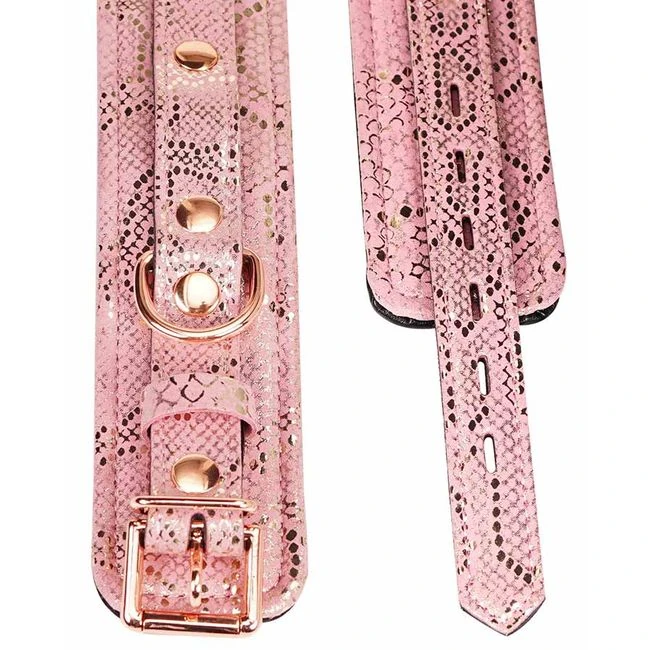 Microfiber Snake Print Wrist Restraints Pink W Leather Lining - Hardware & Fasteners