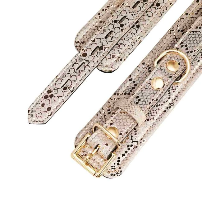 Microfiber Snake Print Wrist Restraints White W Leather Lining - Hardware & Fasteners