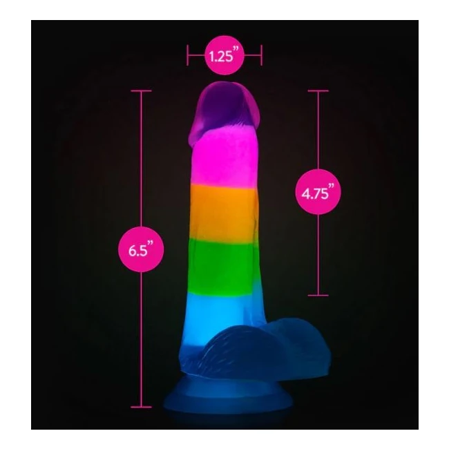 Neo Elite Glow in the Dark Rainbow Rave 6.5 Silicone Dual Density Dildo" - Material Feel & Safety