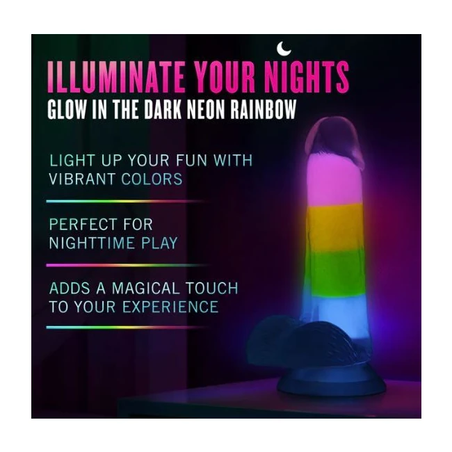 Neo Elite Glow in the Dark Rainbow Rave 6.5 Silicone Dual Density Dildo" - Size & Fit