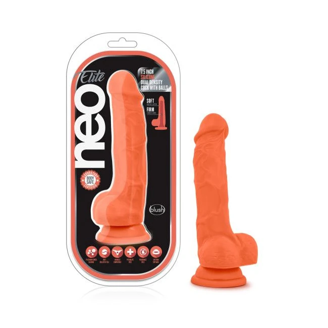 NEO ELITE 6IN SILICONE DUAL DENSITY COCK W/ BALLS NEON - Material & Feel