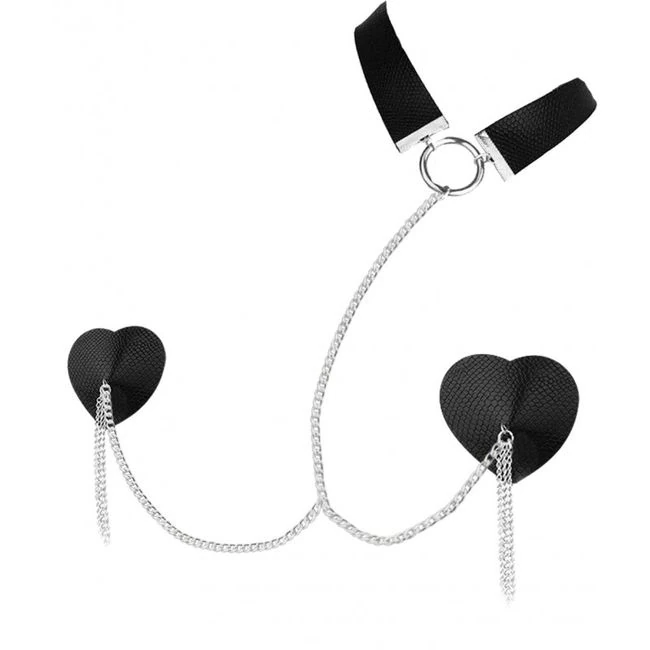 Nipplicious Dominatrix Leather Collar & Pasties W/ Chains - Hardware & Fasteners