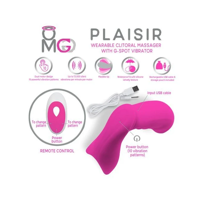 Omg Plaisir Wearable Clitoral Massager W/ G-spot Vibrator Pink - Vibration Modes
