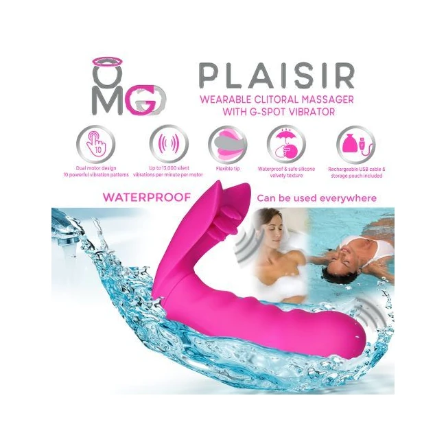 Omg Plaisir Wearable Clitoral Massager W/ G-spot Vibrator Pink - Specifications