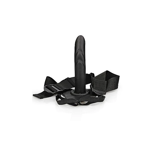Ouch! Textured Curved Hollow Strap-on 8in Black - Size & Fit