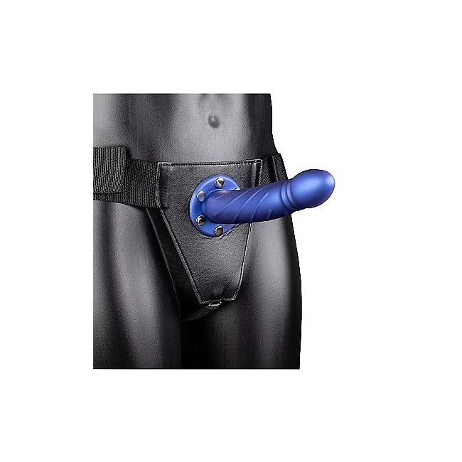 Ouch! Twisted Hollow Strap-on 8in Metallic Blue - Material Feel & Safety
