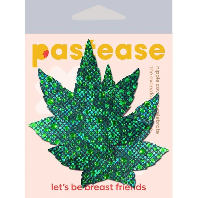 Pastease Indica Pot Leaf Green Weed Nipple Pasties - Fabric & Feel