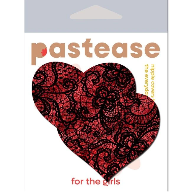 Pastease Red Glitter Heart W/ Black Lace Overlay - Design Details
