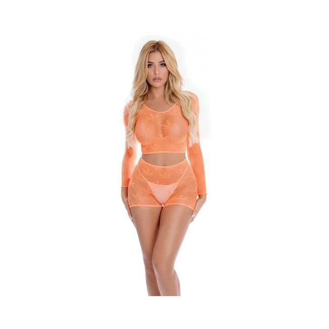 Pink Lipstick Leaf It To Me Long Sleeve Crop Top & Short - Internal Texture