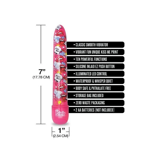 Prints Charming Pop Tease 7in Vibe Kiss Pink - Vibration Modes