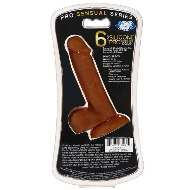 Pro Sensual Premium Silicone Dong 6 Inch with 3 C-rings - Bonus Accessories & Variations