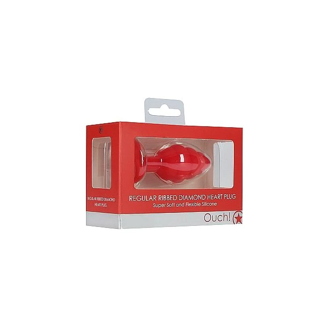 Regular Ribbed Diamond Heart Plug Red - Shape & Comfort