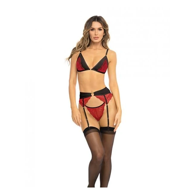 Rene Rofe Underneath It All Bra, Garter Belt & G-string Red - Fabric & Feel