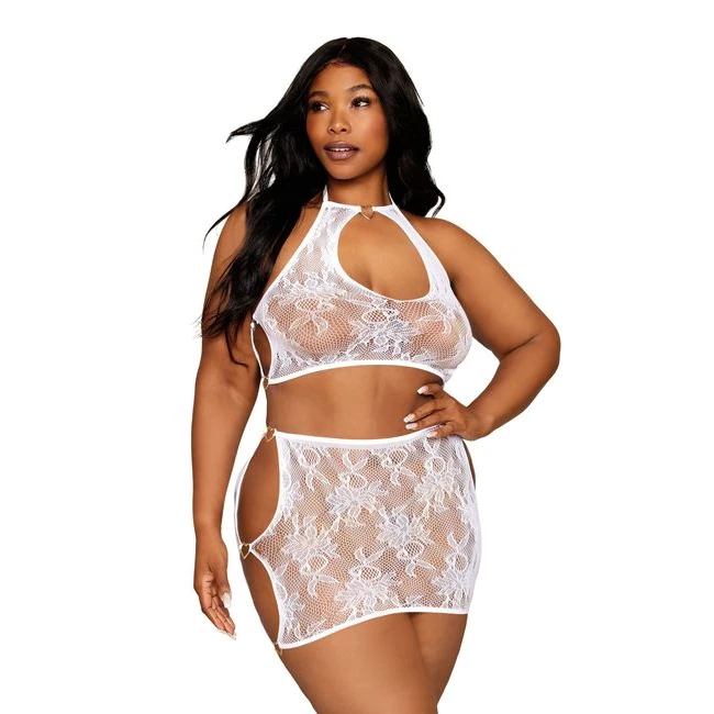 Seamless Lace Bralette & Mini Skirt Set White Q/s - Fabric & Feel