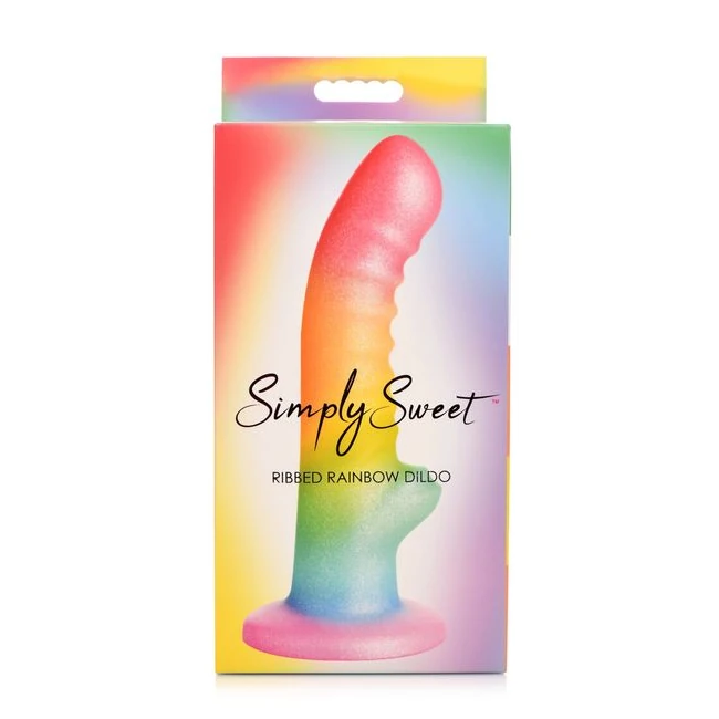 Simply Sweet 6.5in Ribbed Rainbow Dildo - Product Overview