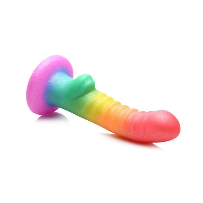 Simply Sweet 6.5in Ribbed Rainbow Dildo - Material & Feel
