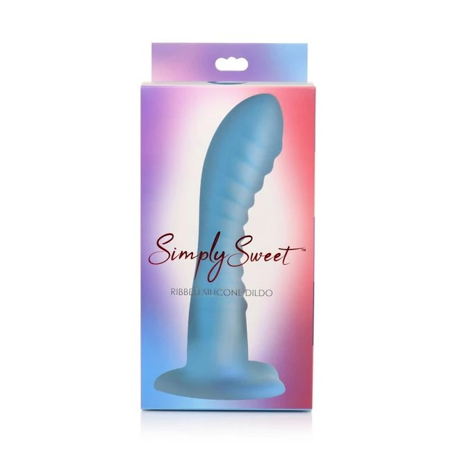 Simply Sweet Ribbed Silicone Dildo Blue - Product Overview