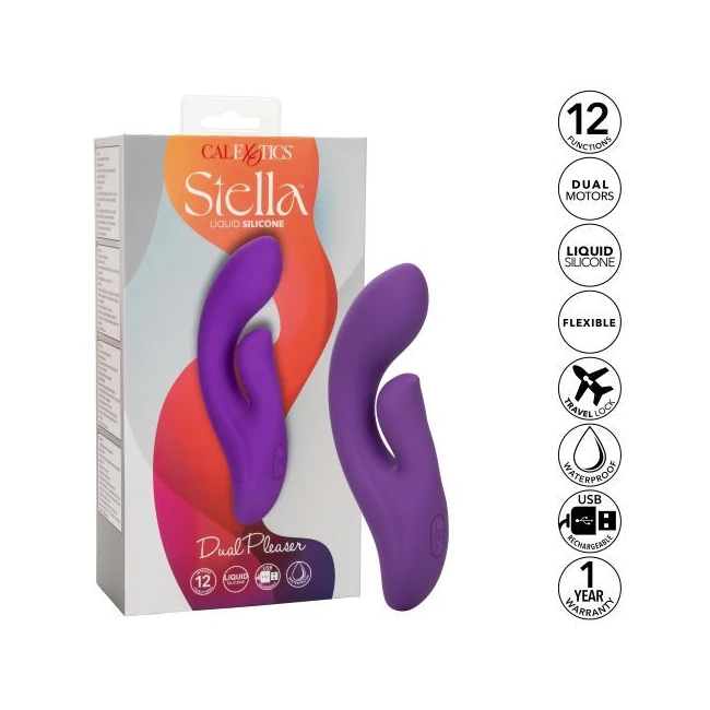 Stella Liquid Silicone Dual Pleaser Purple - Physical Dimensions and Packaging
