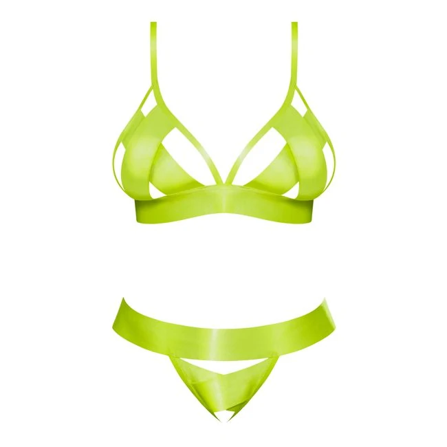 Strap Tease Bra & Crotchless Panty Neon Yellow 2xl - Fit & Sizing