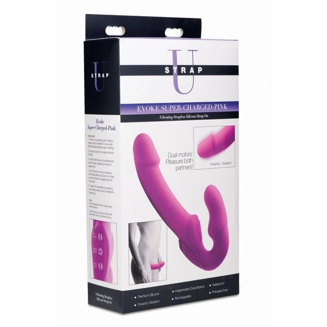 Strap U Evoke Super Charged Pink Vibrating Strapless Silicone Dildo - Power & Performance