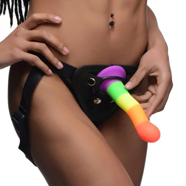 Strap U Proud Rainbow Silicone Dildo W/ Harness - Power & Performance