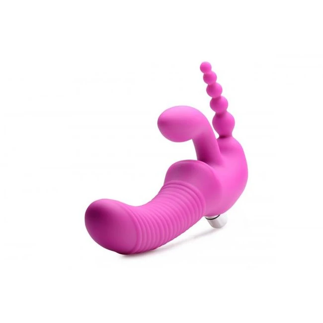 Strap U Regal Rider Vibrating Strapless Strap on Triple G Dildo - Vibration Modes & Stimulation