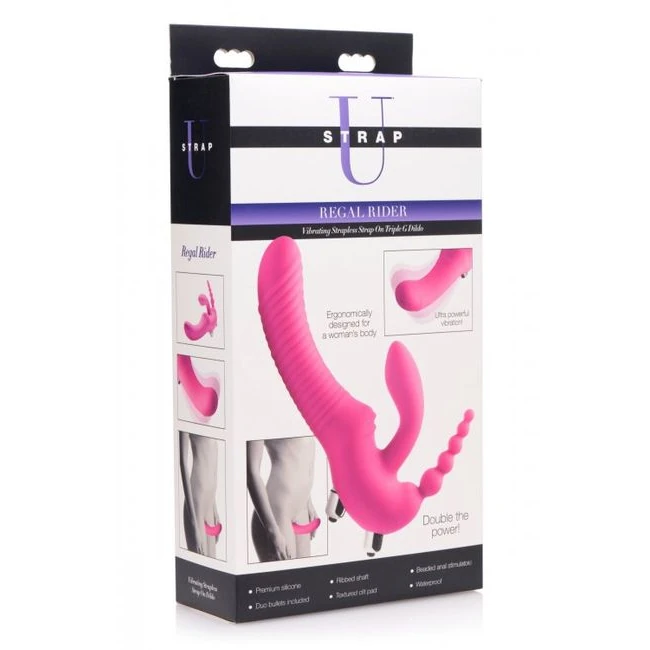Strap U Regal Rider Vibrating Strapless Strap on Triple G Dildo - Materials & Design