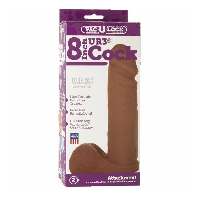 Vac U Lock Ultraskyn Cock Brown 8in - Shape & Texture