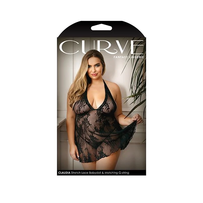 Curve Claudia Stretch Lac Babydoll & Matching G-string Black 1x/2x - Fit & Sizing